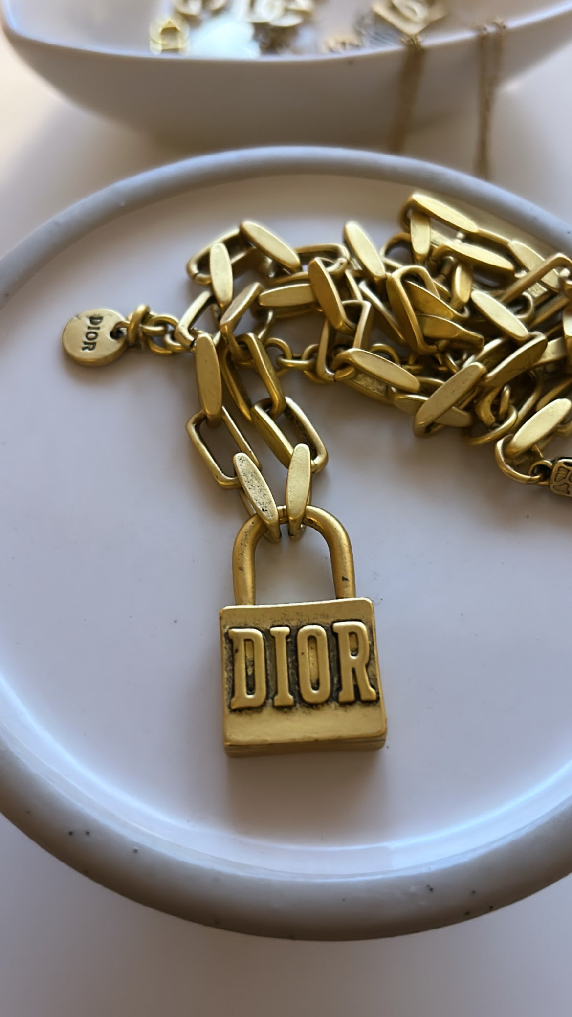 DIOR MATTE GOLD PADLOCK NECKLACE (rare)