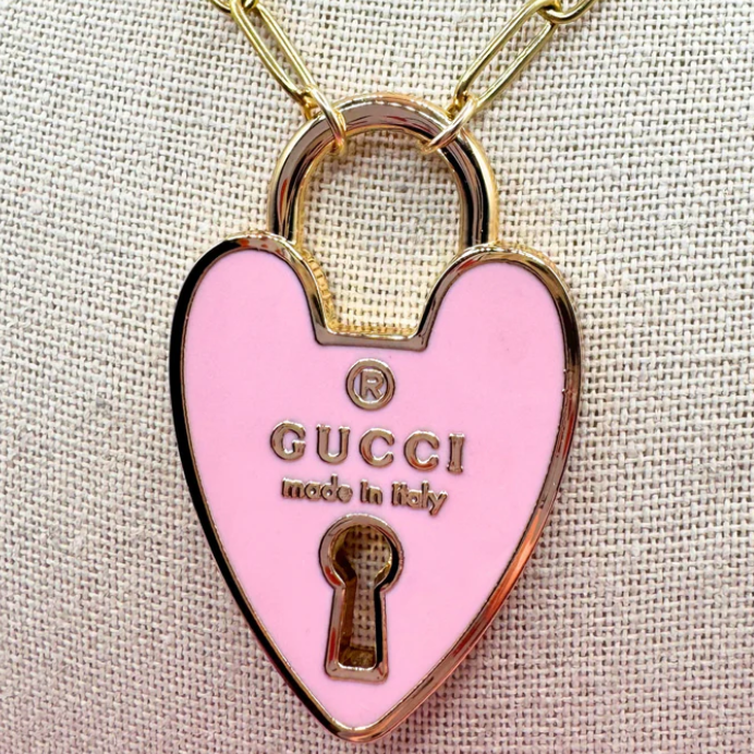 GUCCI HEART PADLOCK PINK NECKLACE