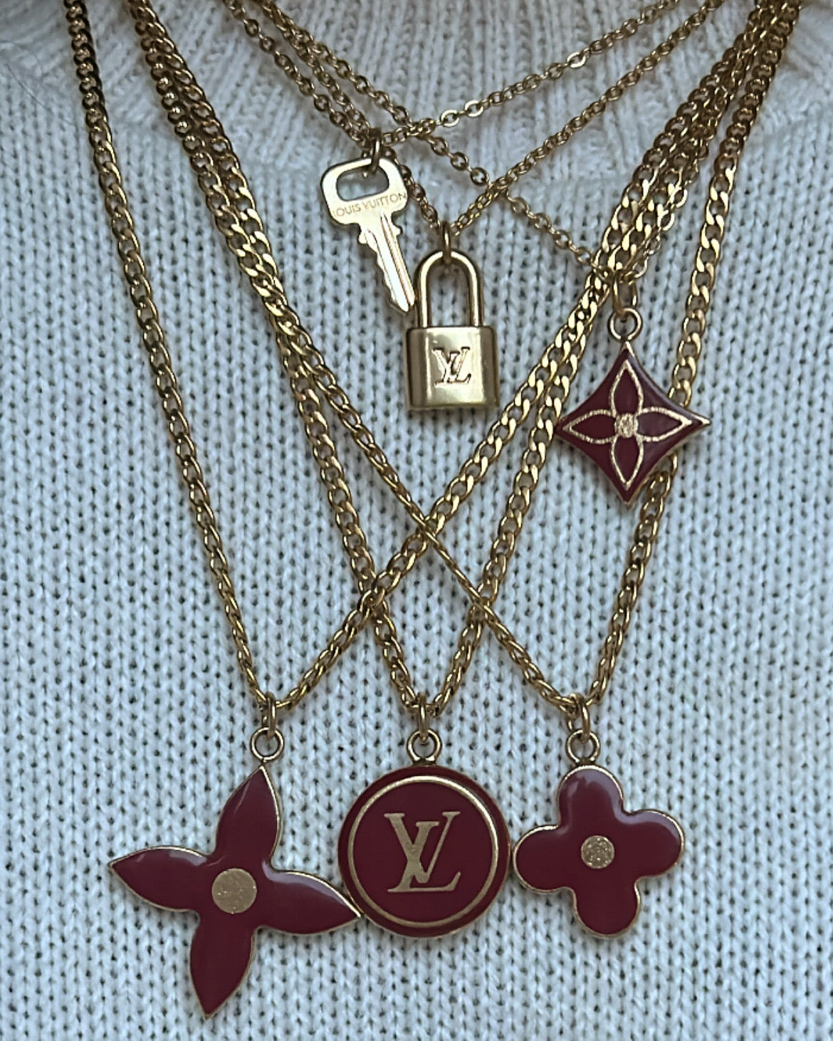 LOUIS VUITTON CHERRY & GOLD MONOGRAM NECKACE