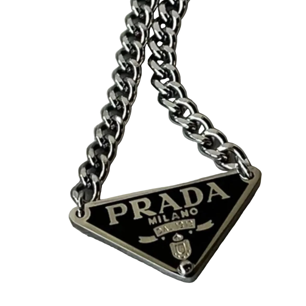 PRADA TAG NECKLACE (BLACK & SILVER) (PRE-ORDER)