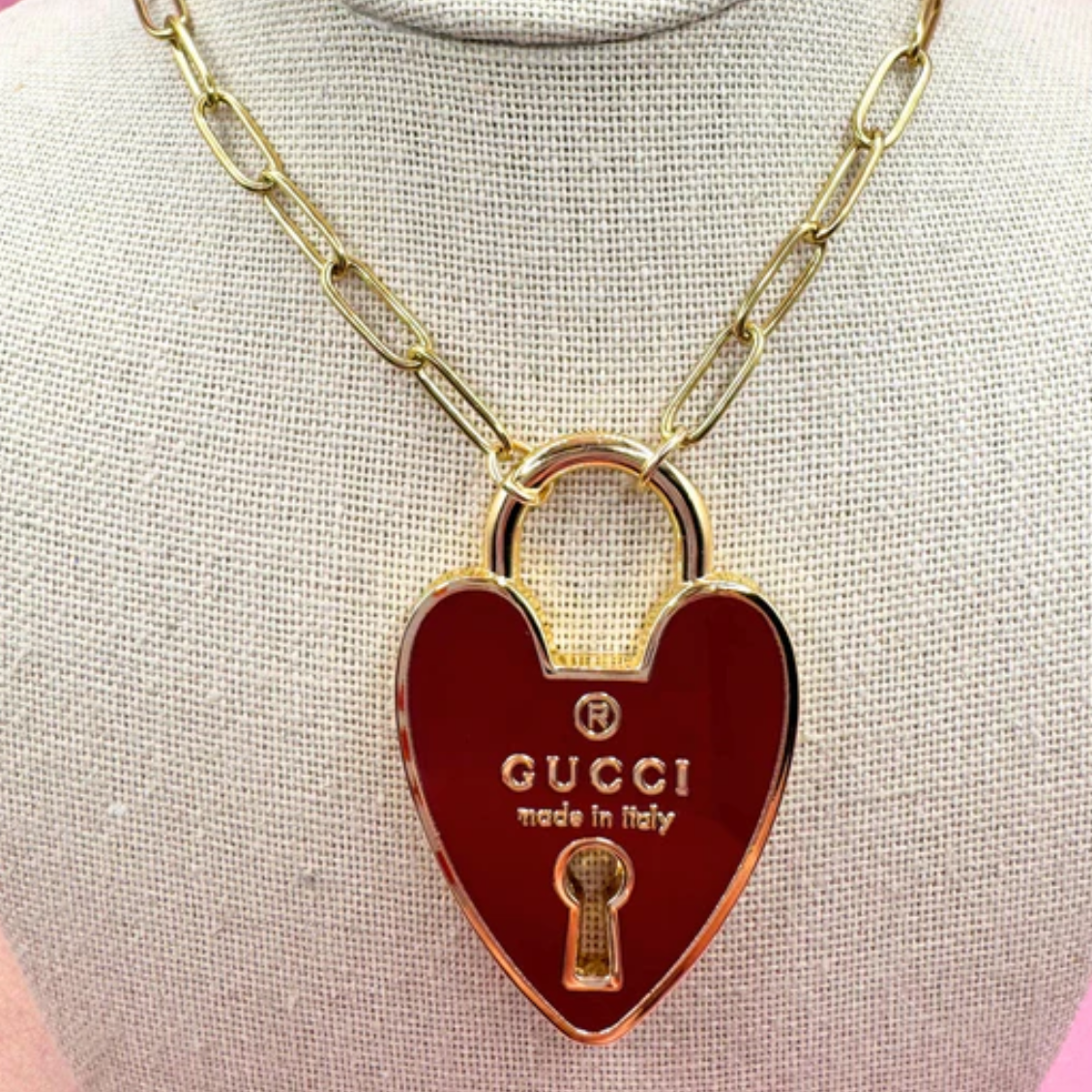 GUCCI HEART PADLOCK RED NECKLACE