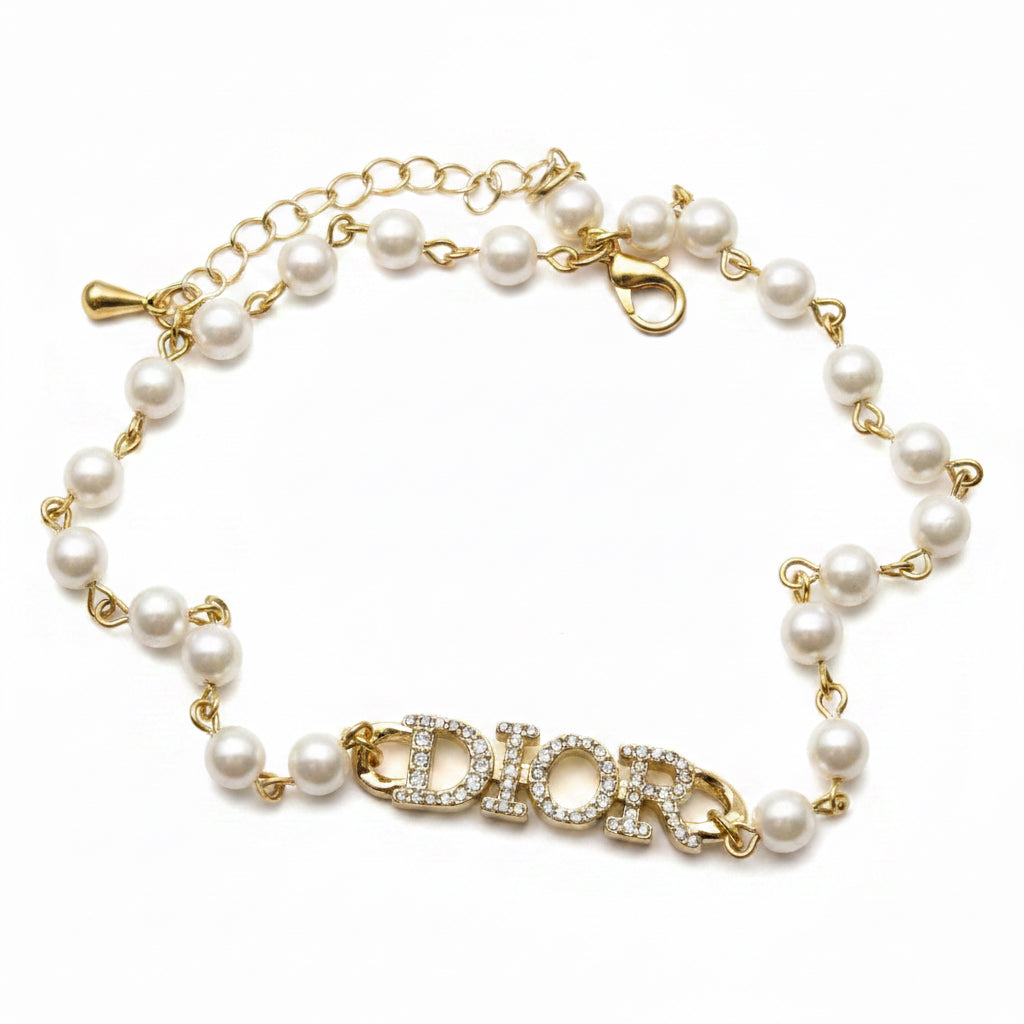 DIOR SPELL OUT PEARL NECKLACE