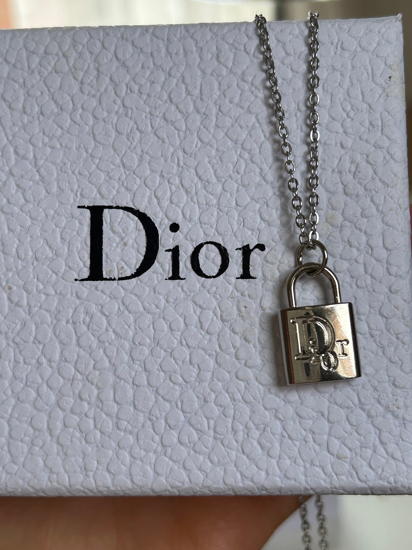 DIOR MINI PADLOCK NECKLACE SILVER