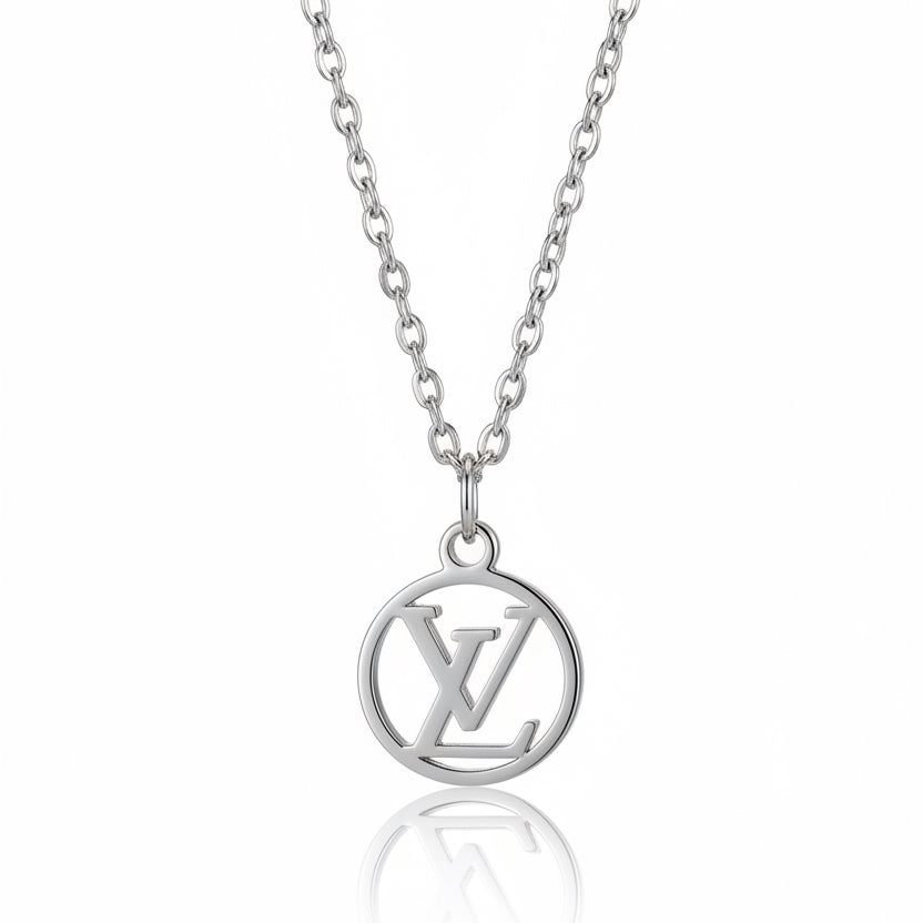 LOUIS VUITTON SILVER DAINTY LOGO NECKLACE