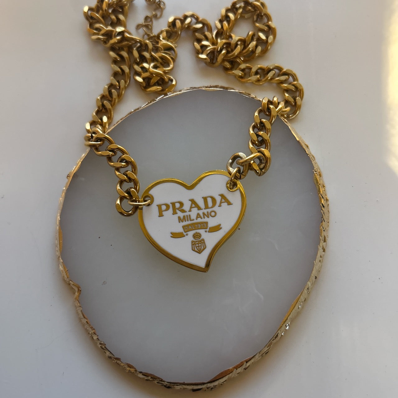 PRADA WHITE HEART NECKLACE (GOLD)