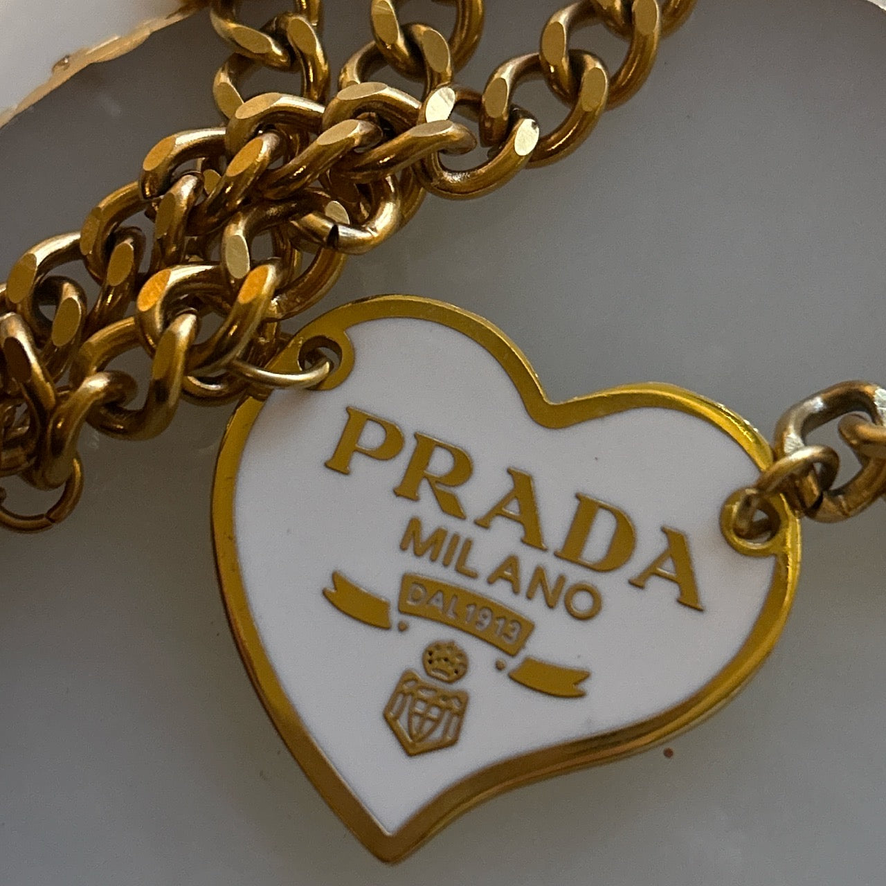 PRADA WHITE HEART NECKLACE (GOLD)