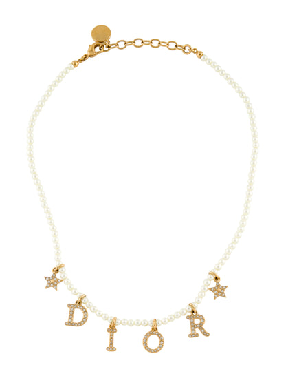 DIOR PEARL & DIAMANTÉ SPELLOUT NECKLACE (SUPER RARE)