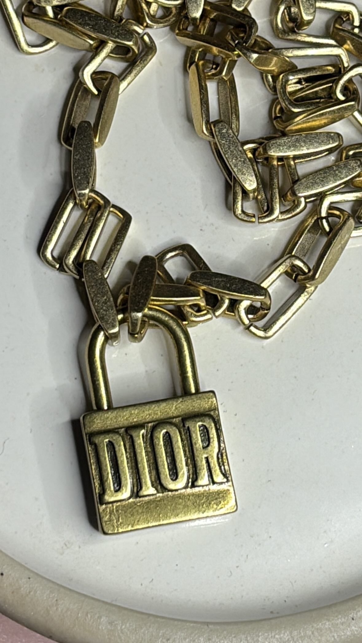 DIOR MATTE GOLD PADLOCK NECKLACE (rare)