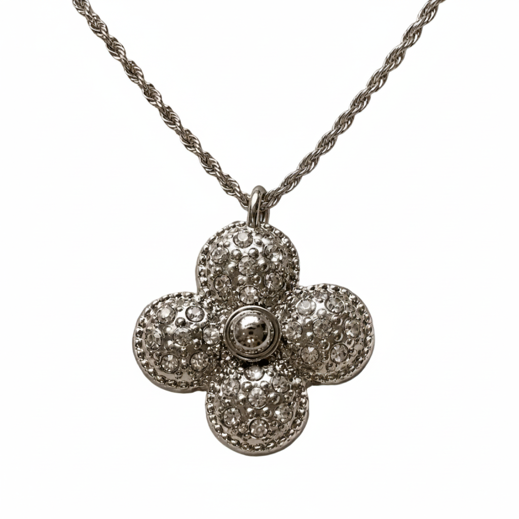 LOUIS VUITTON DIAMANTÈ CHUNKY FLORA NECKLACE SILVER