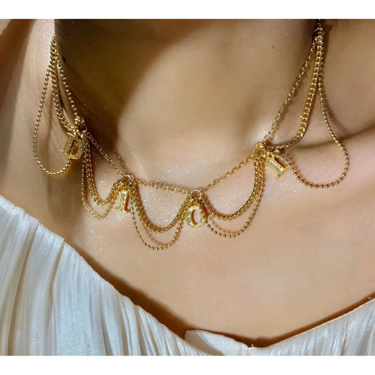 DIOR DIAMANTÈ DRAPE SPELLOUT NECKLACE (rare)