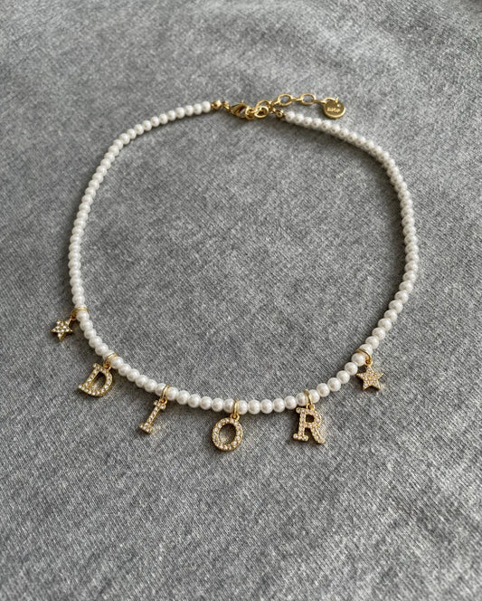 DIOR PEARL & DIAMANTÉ SPELLOUT NECKLACE (SUPER RARE)