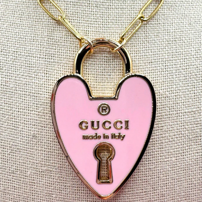 GUCCI HEART PADLOCK PINK NECKLACE