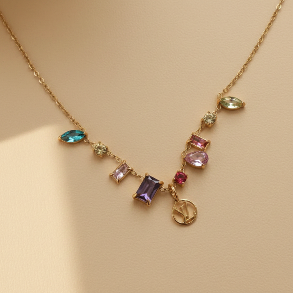 LOUIS VUITTON MINI LOGO CUBIC ZIRCONIA NECKLACE (PRE-ORDER)