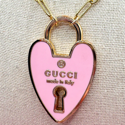 GUCCI HEART PADLOCK PINK NECKLACE