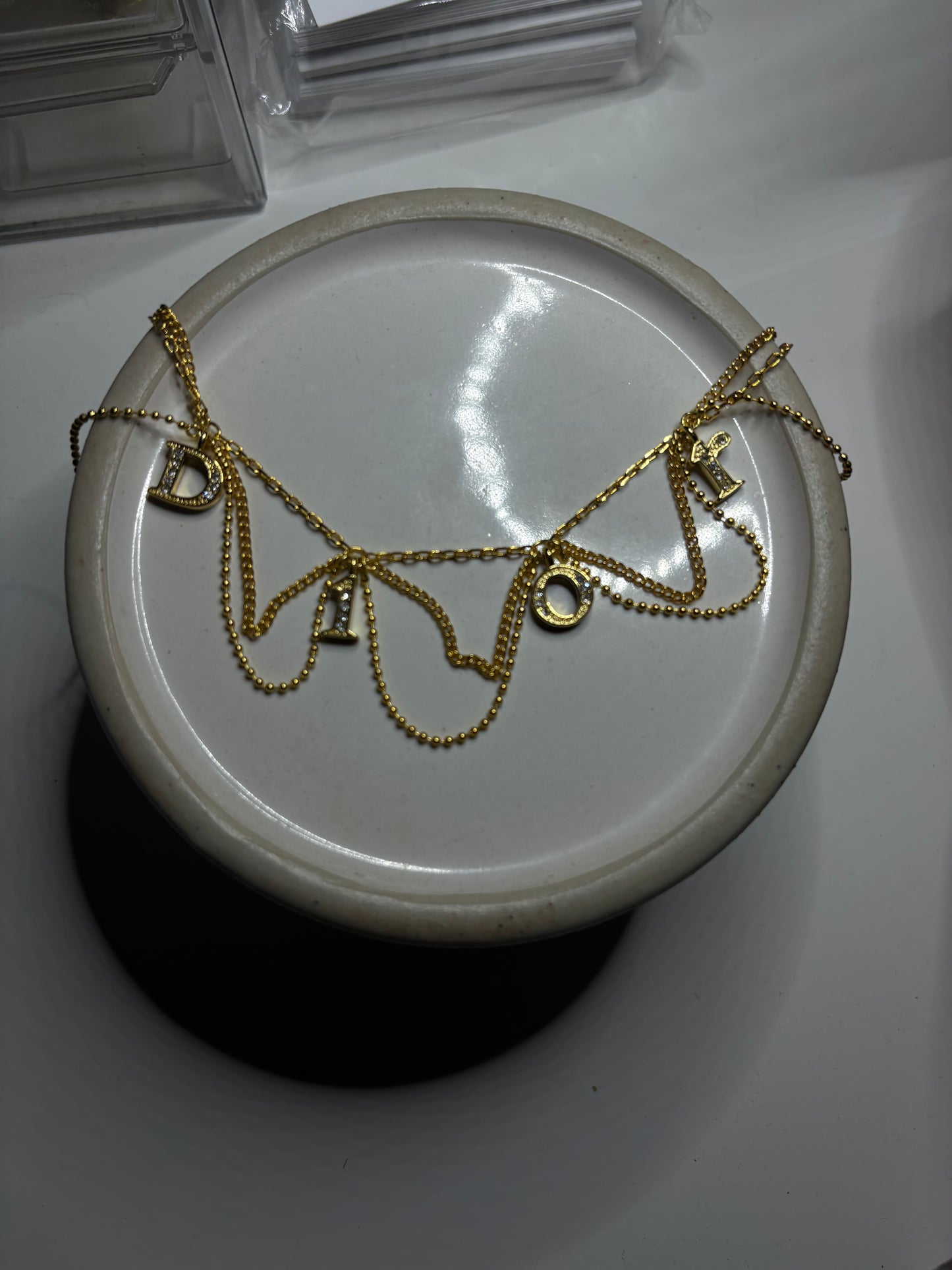 DIOR DIAMANTÈ DRAPE SPELLOUT NECKLACE (rare)