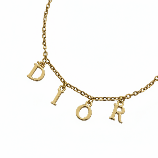 DIOR GOLD LETTER DAINTY NECKLACE