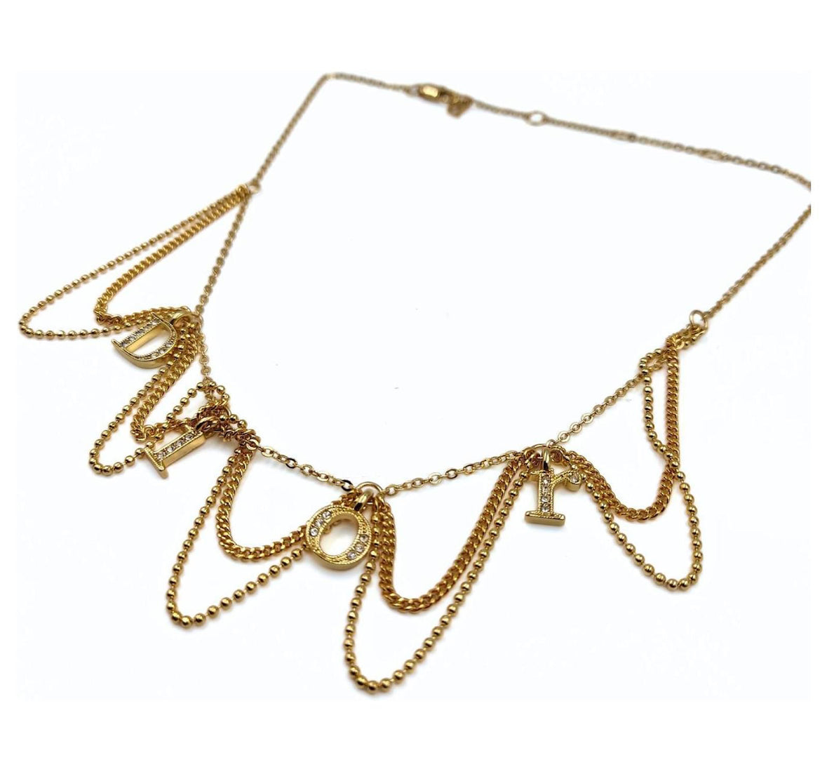 DIOR DIAMANTÈ DRAPE SPELLOUT NECKLACE (rare)