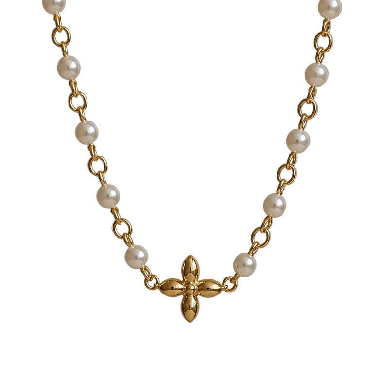 LOUIS VUITTON PEARL LOGO FLORA NECKLACE