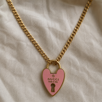 GUCCI HEART PADLOCK PINK NECKLACE