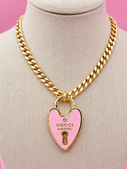 GUCCI HEART PADLOCK PINK NECKLACE