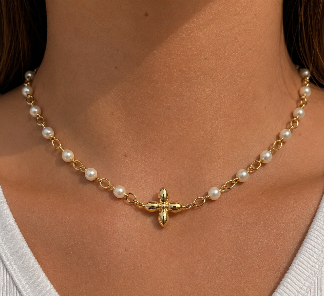 LOUIS VUITTON PEARL LOGO FLORA NECKLACE