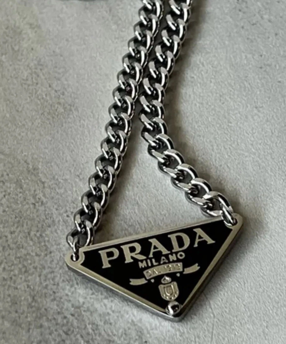 PRADA TAG NECKLACE (BLACK & SILVER) (PRE-ORDER)