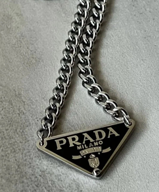 PRADA TAG NECKLACE (BLACK & SILVER) (PRE-ORDER)