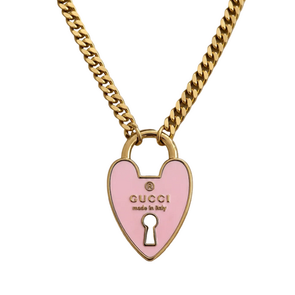 GUCCI HEART PADLOCK PINK NECKLACE