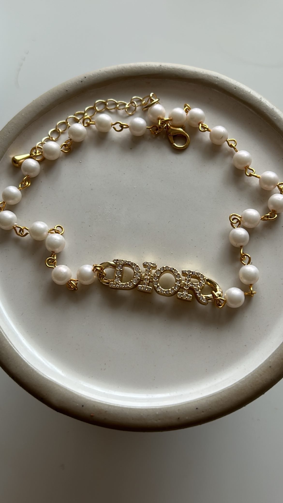 DIOR SPELL OUT PEARL NECKLACE