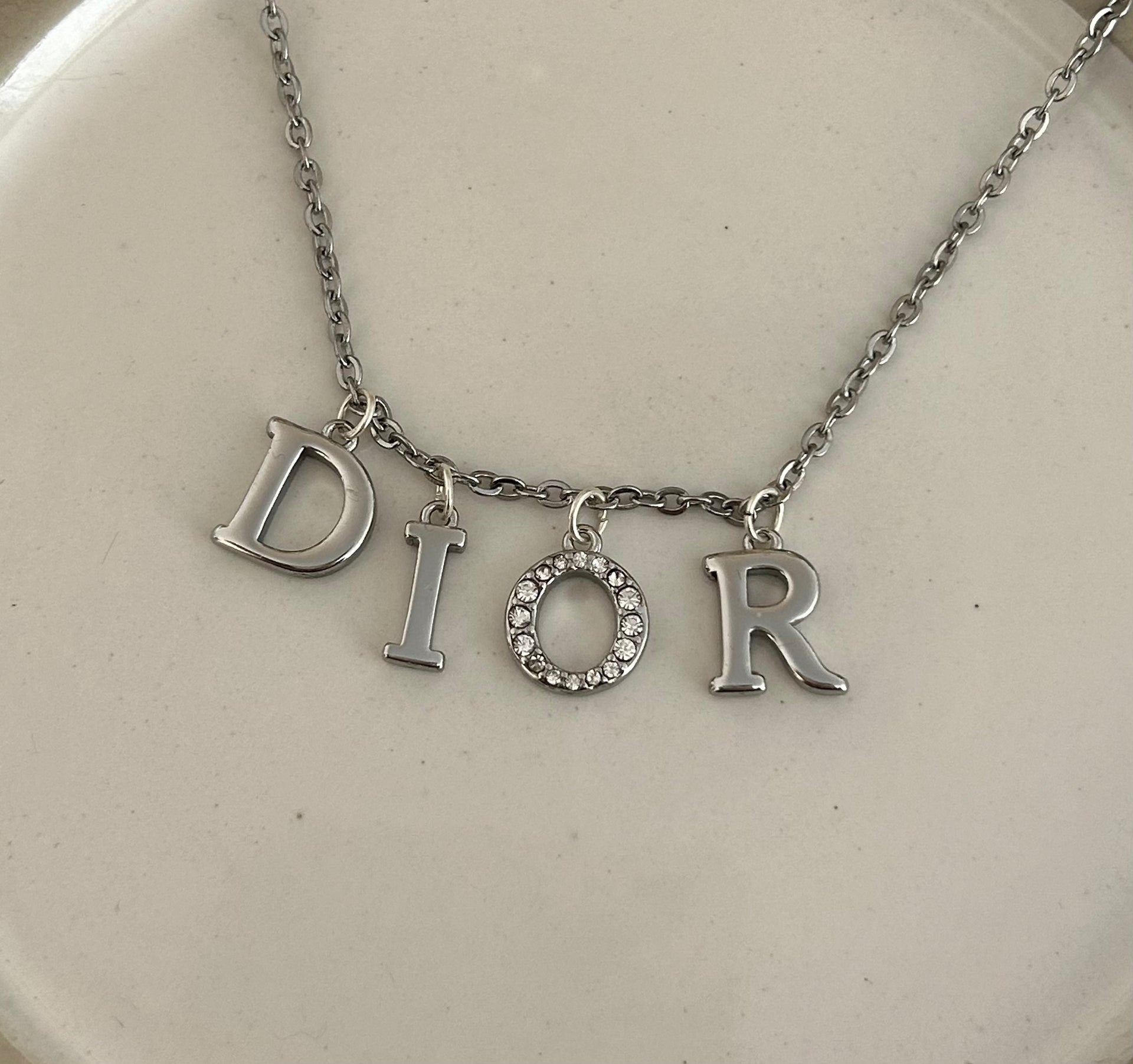 DIOR SILVER LETTER NECKLACE Victoria Luxe Reworked