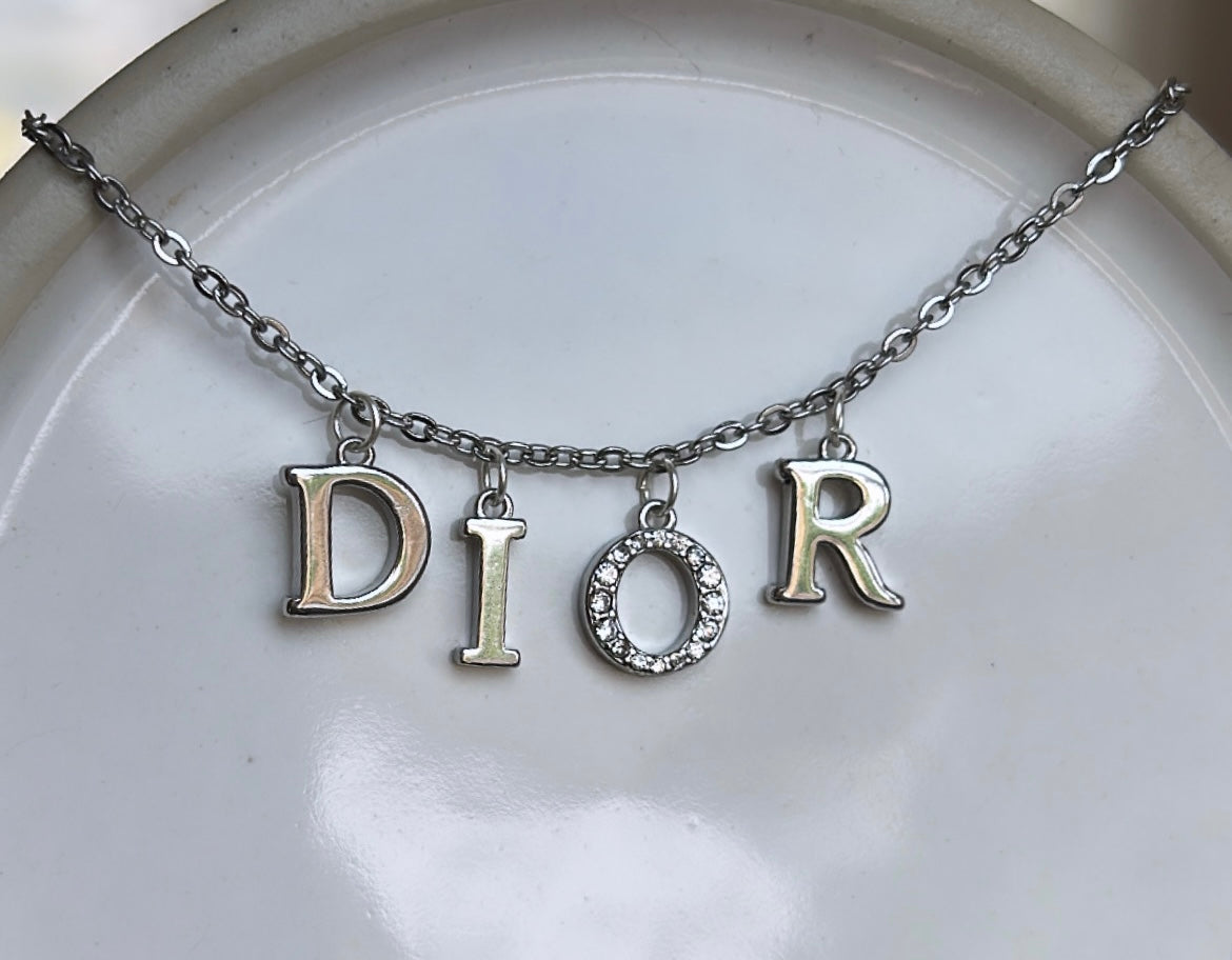 Petit CD Double Necklace Gold-Finish Metal and White Crystals | DIOR US