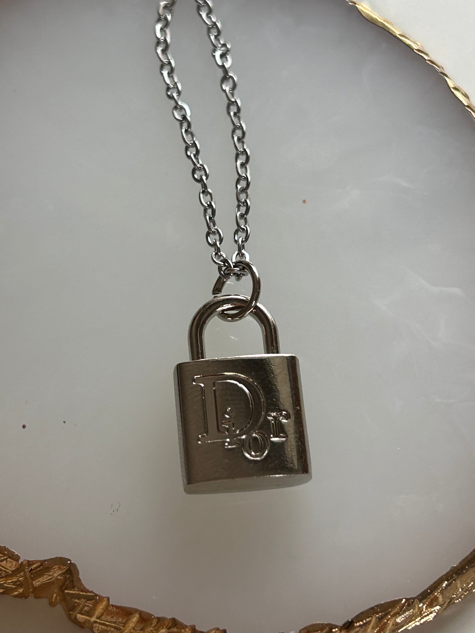 DIOR MINI PADLOCK NECKLACE SILVER