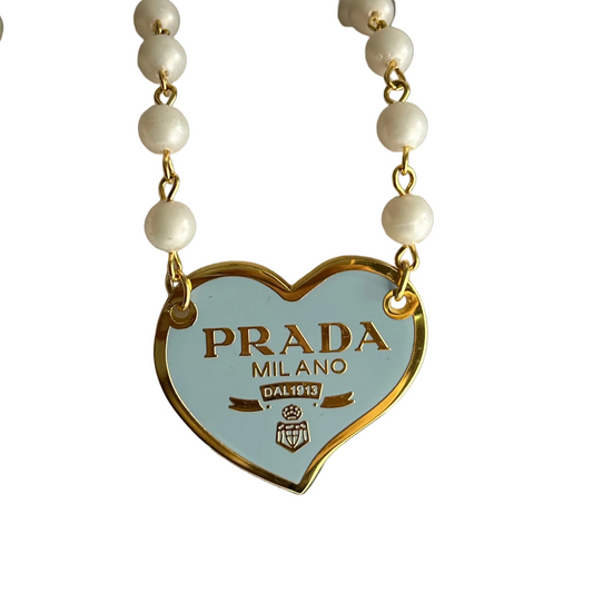 PRADA BLUE HEART PEARL & GOLD CHAIN