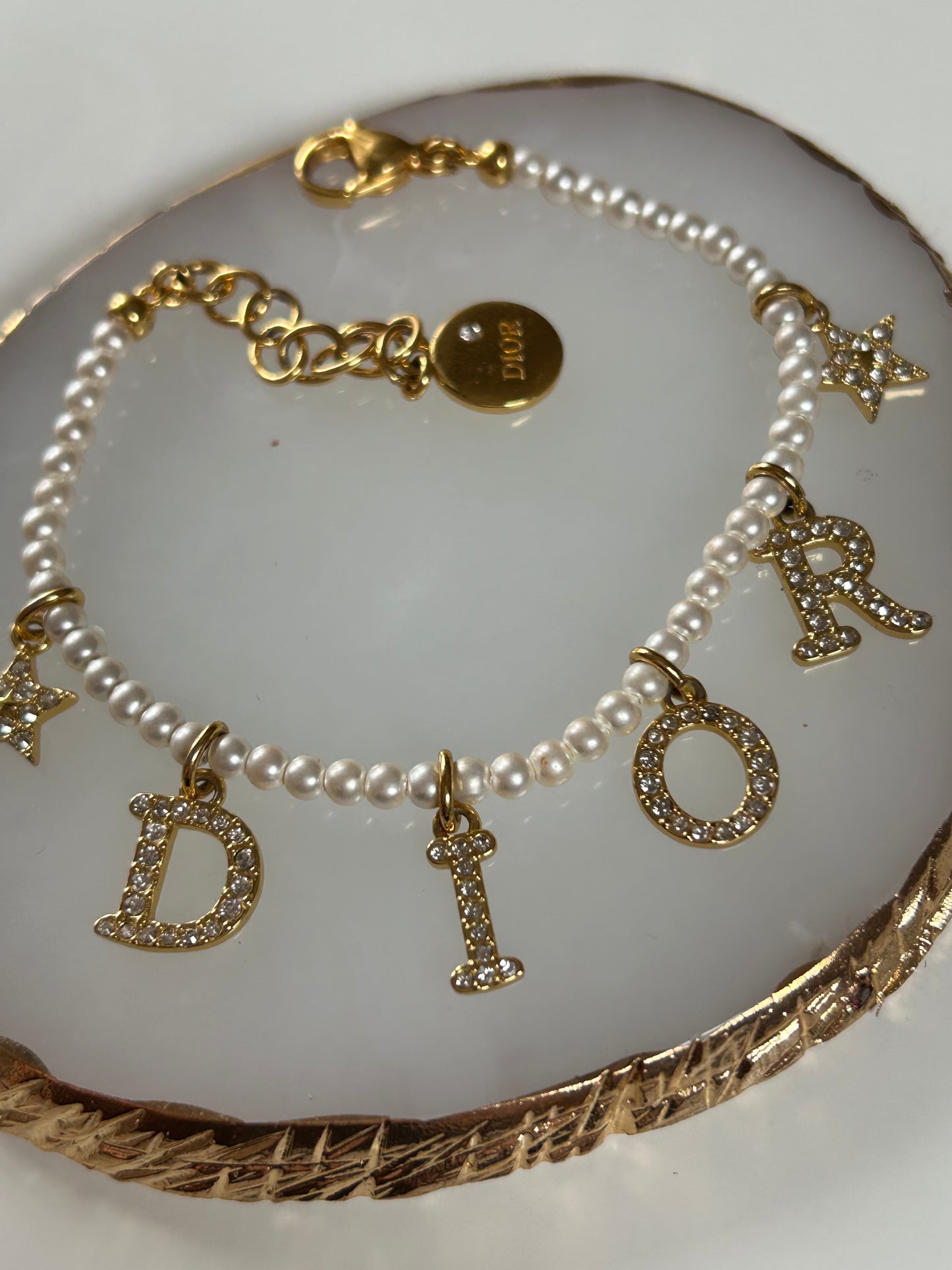 DIOR PEARL & DIAMANTÉ SPELLOUT BRACELET (SUPER RARE)