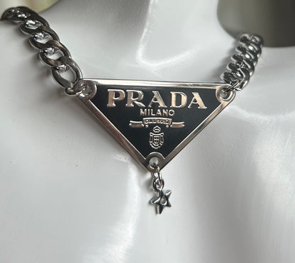 PRADA TAG NECKLACE (BLACK & SILVER)