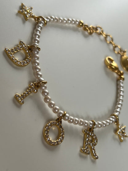 DIOR PEARL & DIAMANTÉ SPELLOUT BRACELET (SUPER RARE)