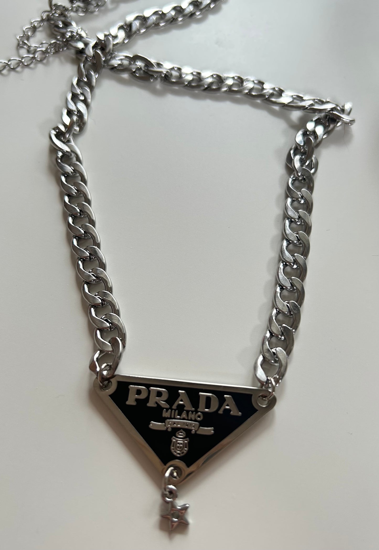 PRADA TAG NECKLACE (BLACK & SILVER)