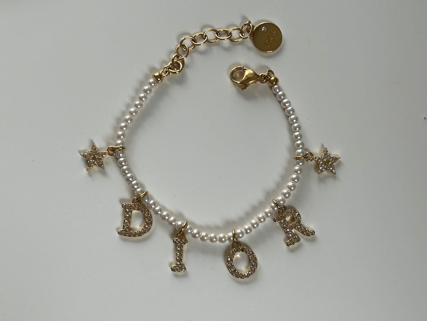 DIOR PEARL & DIAMANTÉ SPELLOUT BRACELET (SUPER RARE)