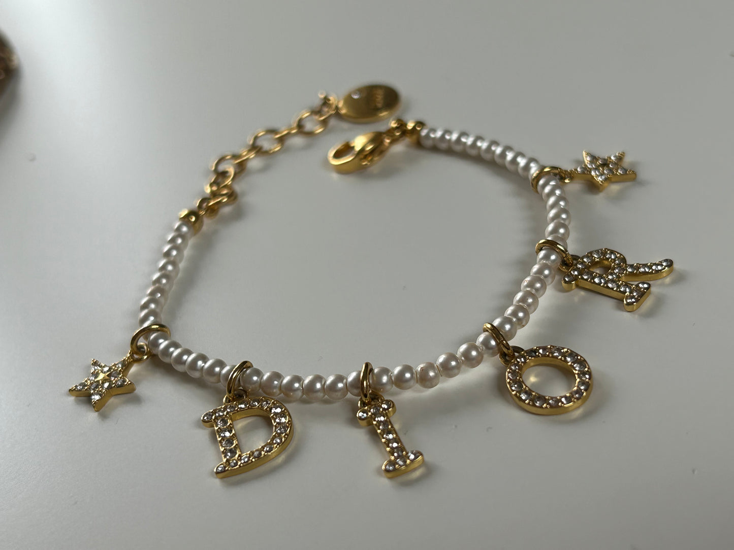 DIOR PEARL & DIAMANTÉ SPELLOUT BRACELET (SUPER RARE)